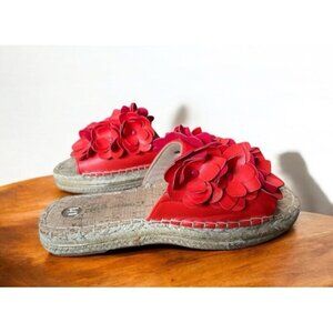 River Island Red Floral Appliqué Espadrille Sandal Slides 9 M Flower Cruise Wear